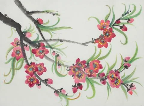 Flowering peach branch Stock Illustration