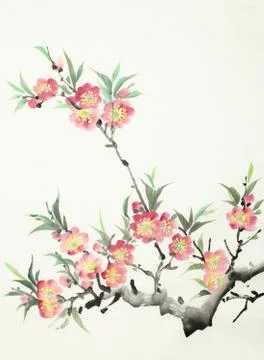 Flowering peach branch Stock Illustration