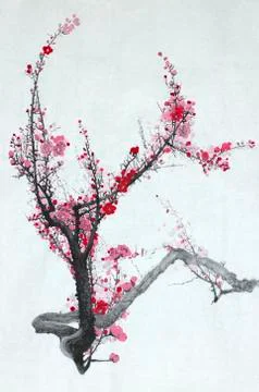 Flowering plum branch Stock Illustration