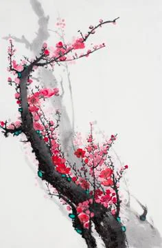 Flowering plum branch Stock Illustration