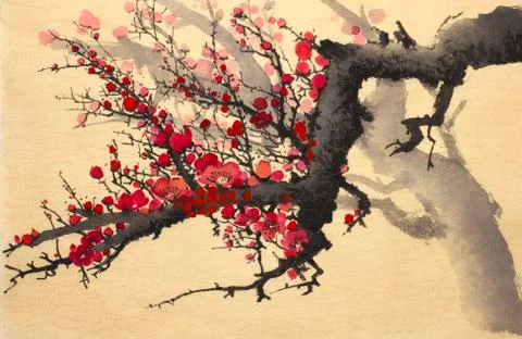 Flowering plum branch Stock Illustration