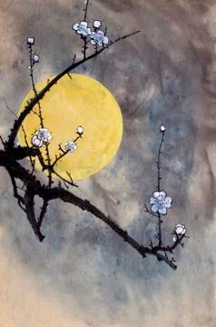 Flowering plum branch Stock Illustration