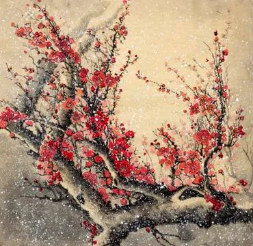 Flowering plum branch Stock Illustration