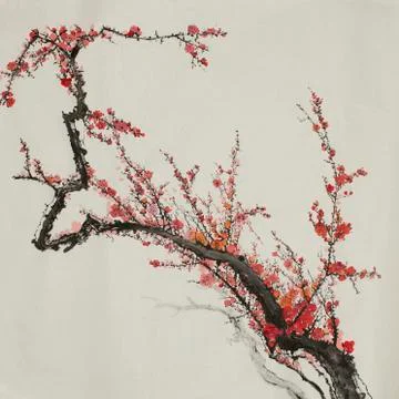 Flowering plum branch Stock Illustration