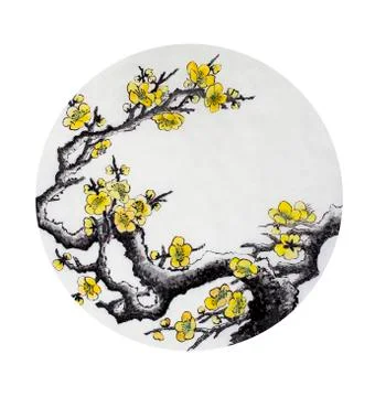 Flowering plum branch Stock Illustration