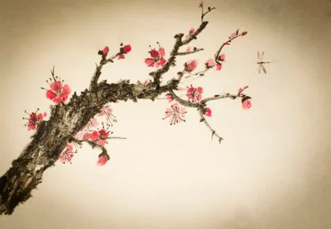Flowering plum tree Stock Illustration