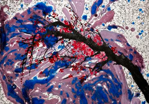 Flowering plum tree Stock Illustration