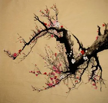 Flowering plum tree Stock Illustration