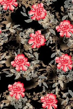 Flower,Pattern,With,Black,Background Stock Illustration