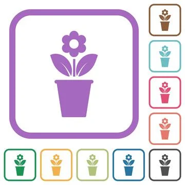 Flowerpot with flower and leaves solid simple icons 스톡 일러스트