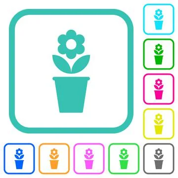 Flowerpot with flower and leaves solid vivid colored flat icons Stock Illustration