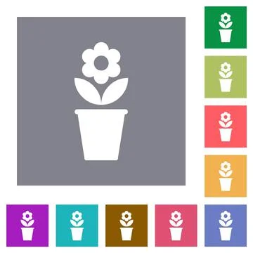 Flowerpot with flower and leaves solid square flat icons 스톡 일러스트