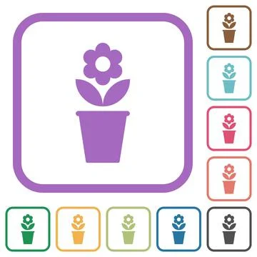 Flowerpot with flower and leaves solid simple icons Stock Illustration