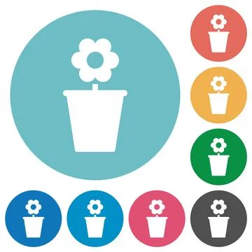 Flowerpot with flower solid flat round icons 스톡 일러스트