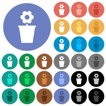 Flowerpot with flower solid round flat multi colored icons イラスト素材