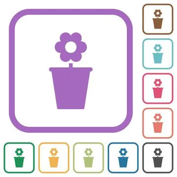 Flowerpot with flower solid simple icons Stock Illustration