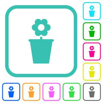 Flowerpot with flower solid vivid colored flat icons 스톡 일러스트