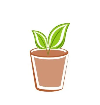 Flowerpot with green leafs plants Stock Illustration