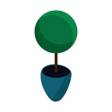 Flowerpot with round tree isolated on white background Stock Illustration