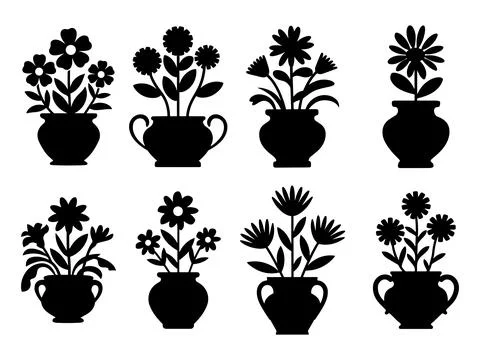 Flowerpot silhouette vector set on transparent background Stock-Illustration