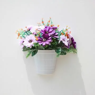 Flowerpot on the wall Stock Photos