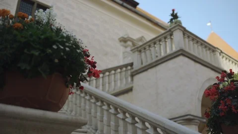 Flowerpots in courtyard of Bauska Castle Stock Footage 104046815