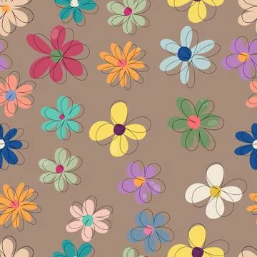 Flowers, abstract, modern, seamless pattern, floral design, aesthetic backg.. Illustrazione stock