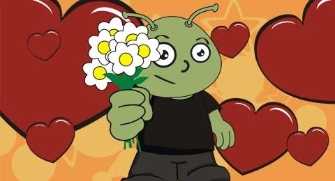 Flowers alien cartoon character expression background Stock Illustration
