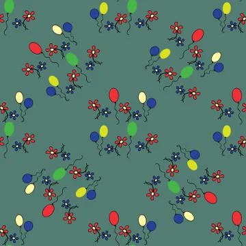 Flowers and balloons Seamless pattern Stock Illustration