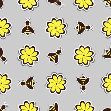 Flowers And Bees Stock Illustration