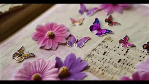 Flowers and butterflies on notes Stock Footage 287896983