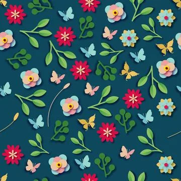 Flowers and butterflies pattern Stock Illustration