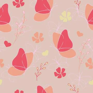 Flowers and butterfly seamless pattern. Fashionable template for design. Se.. Stock Illustration