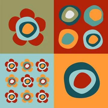 Flowers and circles pattern Pattern of squares with colorful circles and f... 스톡 사진