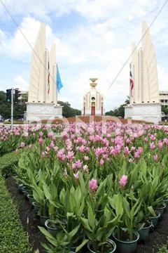 Flowers and democracy monument Stock Photos
