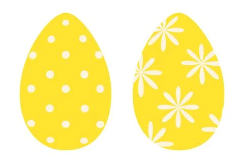 Flowers and dots patterned Easter Eggs in trendy yellow. Set of 2 Easter Stock Illustration