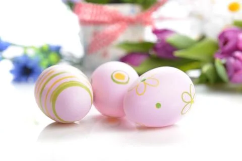 Flowers and easter eggs Stock Photos