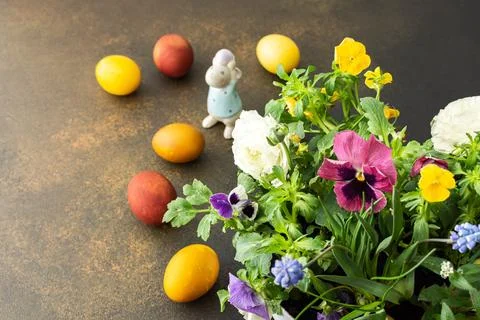Flowers and Easter eggs Stock Photos