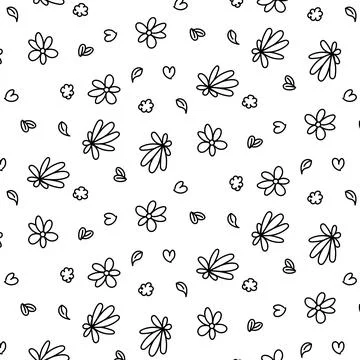 Flowers and elements doodle pattern, on a transparent background Stock Illustration