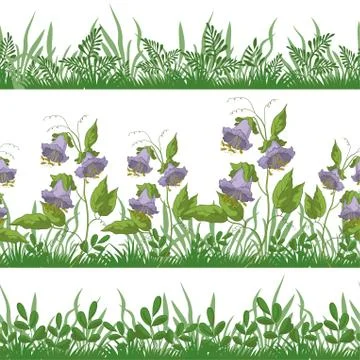 Flowers and grass, set seamless Stock Illustration
