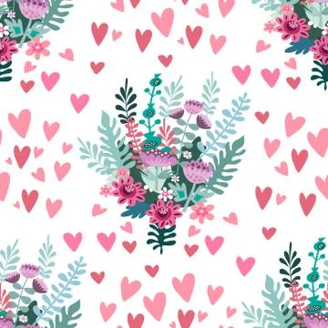 Flowers and hearts pattern Stock Illustration