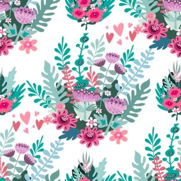 Flowers and hearts pattern Stock Illustration