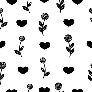 Flowers and hearts, seamless pattern Stock Illustration
