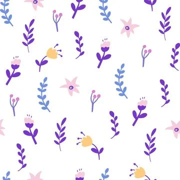 Flowers and herbs seamless pattern. Romantic floral background. Perfect for f Stock Illustration