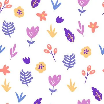 Flowers and herbs seamless pattern. Romantic floral background. Perfect for f Stock Illustration