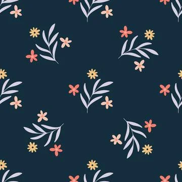 Flowers and herbs seamless pattern Stock Illustration