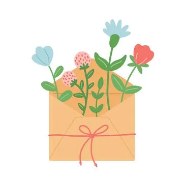 Flowers and leaf in envelope, vector illustration Stock Illustration