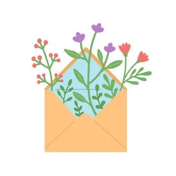 Flowers and leaf in envelope, vector illustration Stock Illustration