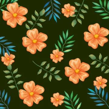 Flowers and leafs garden pattern background Stock Illustration