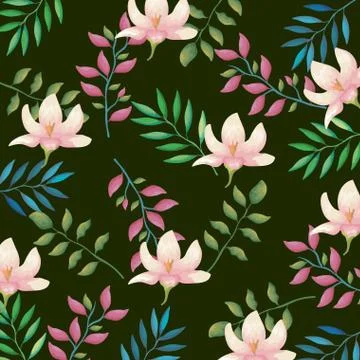 Flowers and leafs garden pattern background Stock Illustration